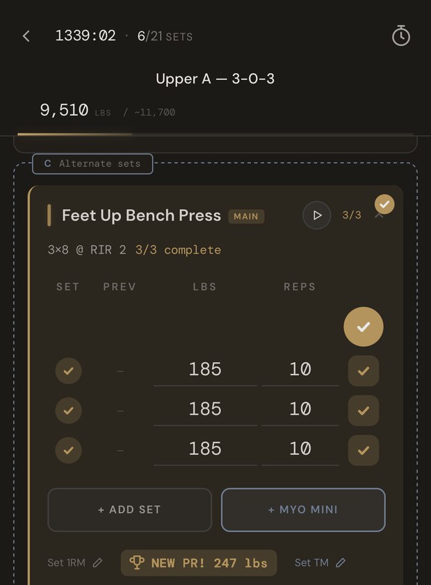 Workout log: the session as the client actually performed it.